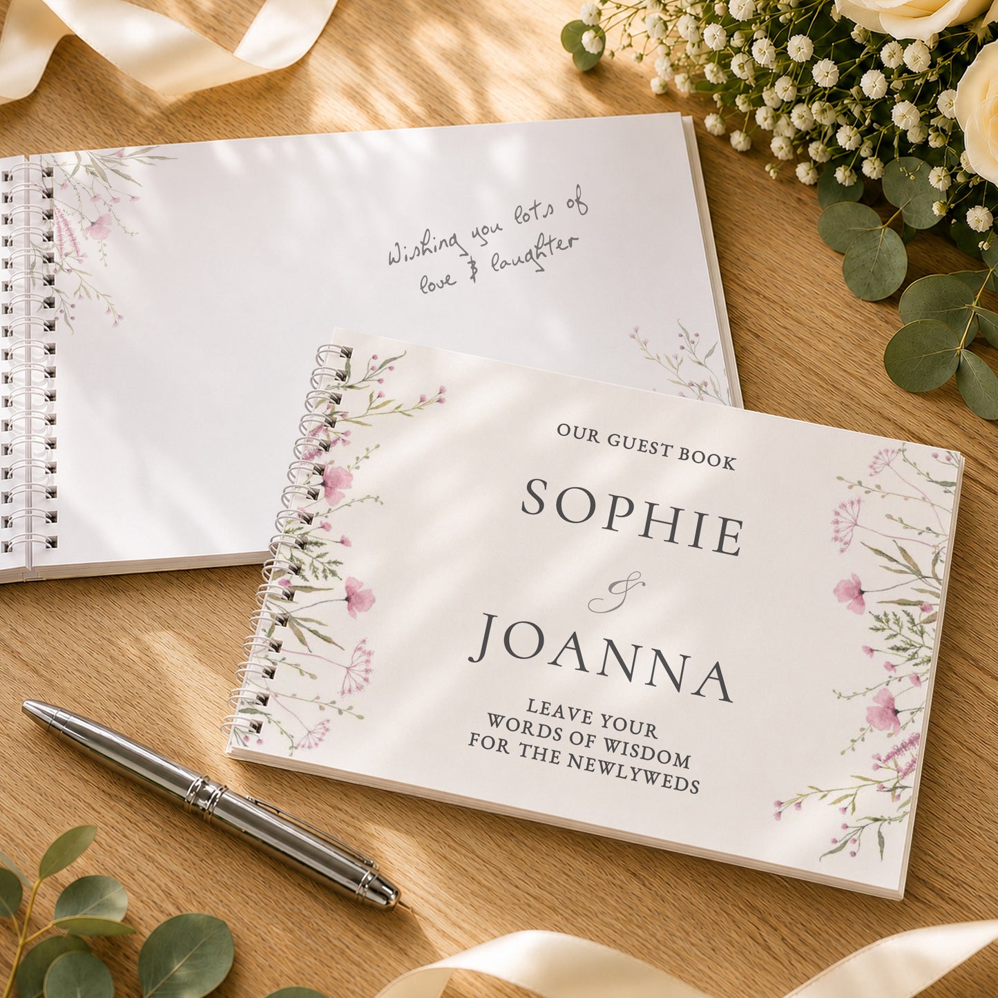 Personalised Pink Wild Flowers Wedding Guest Book