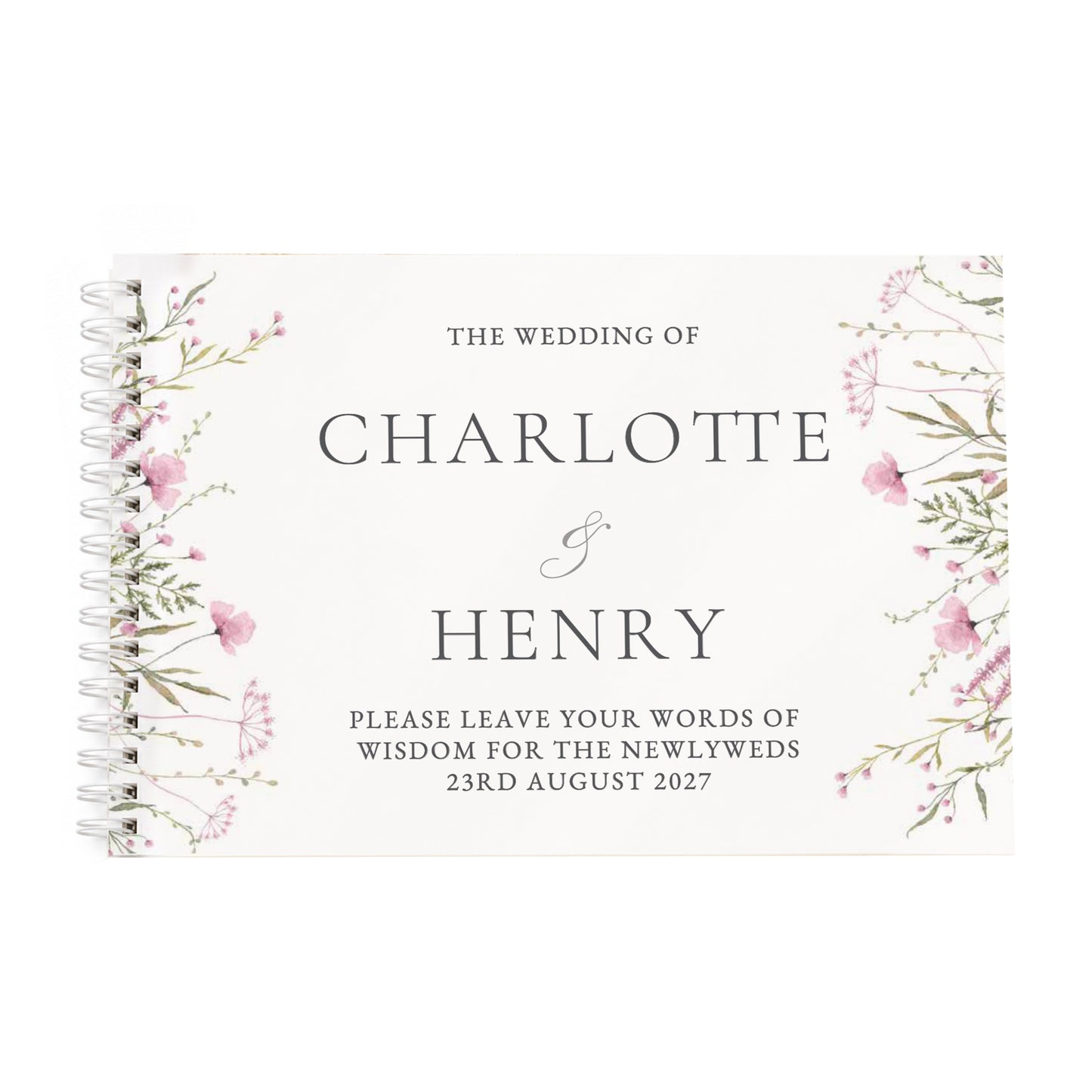 Personalised Pink Wild Flowers Wedding Guest Book