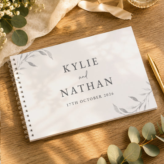 Personalised Botanical Off White Wedding Guest Book