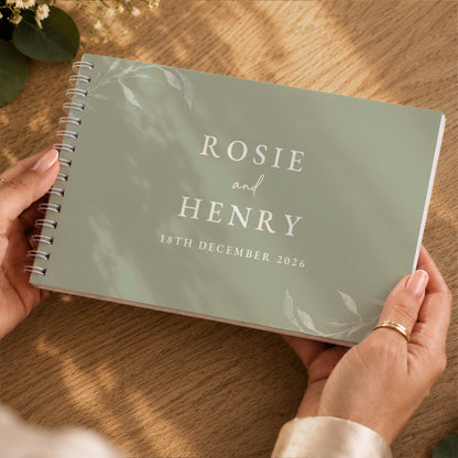 Personalised Botanical Sage Green Wedding Guest Book