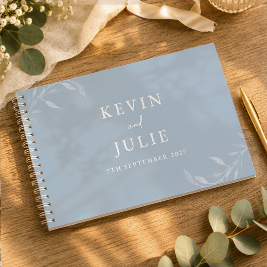 Personalised Botanical Baby Blue Wedding Guest Book