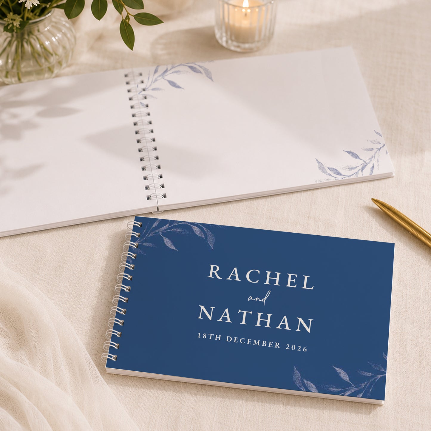 Personalised Botanical Cobalt Blue Wedding Guest Book
