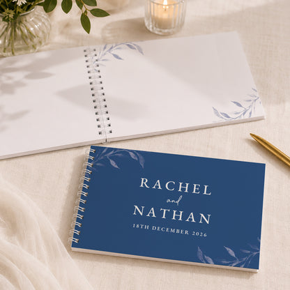 Personalised Botanical Cobalt Blue Wedding Guest Book
