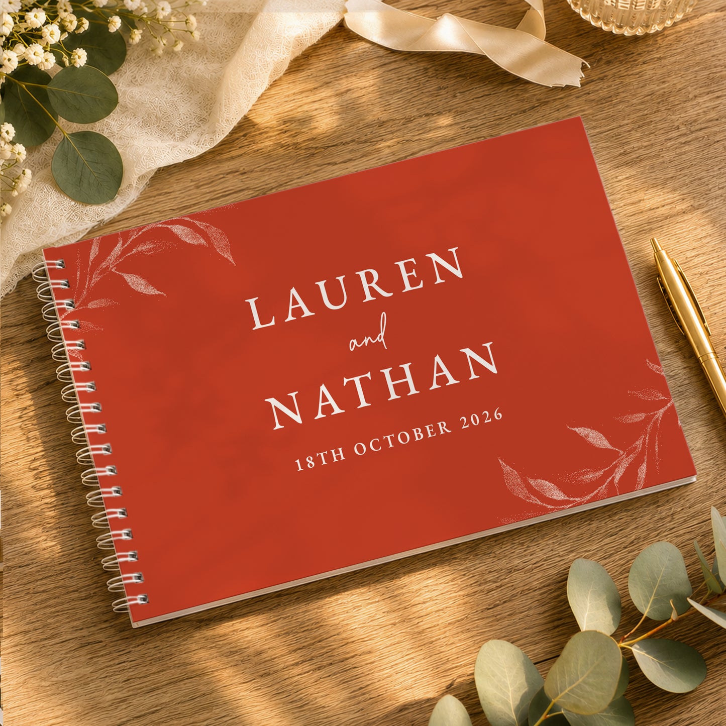 Personalised Botanical Burnt Orange Wedding Guest Book