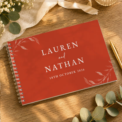 Personalised Botanical Burnt Orange Wedding Guest Book