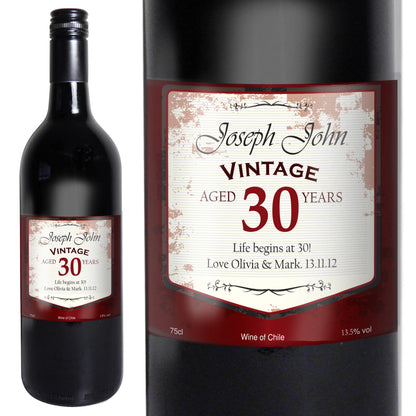 Personalised Red Wine Vintage Age Label