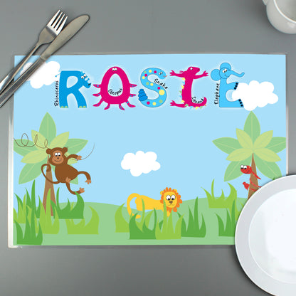 Personalised Blue Animal Alphabet Placemat