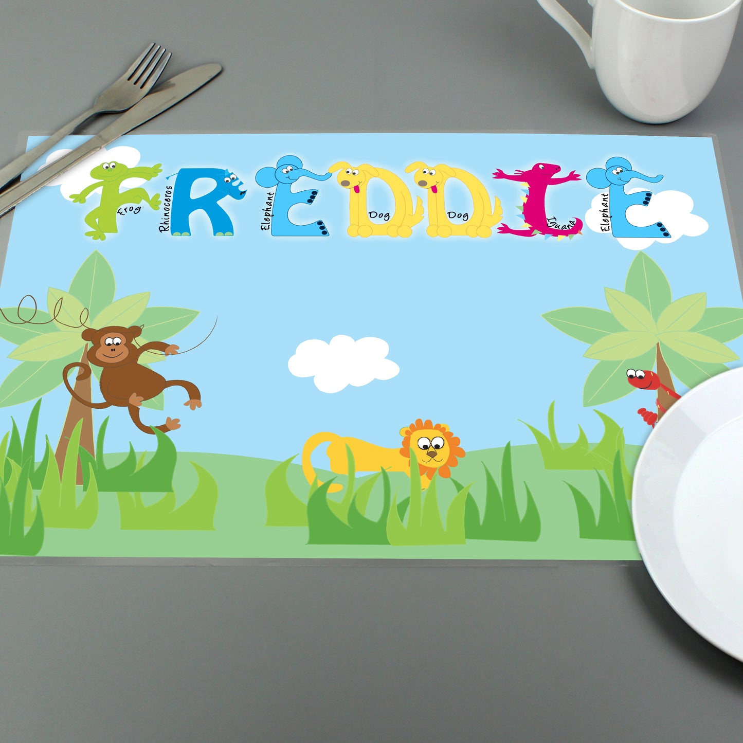 Personalised Blue Animal Alphabet Placemat