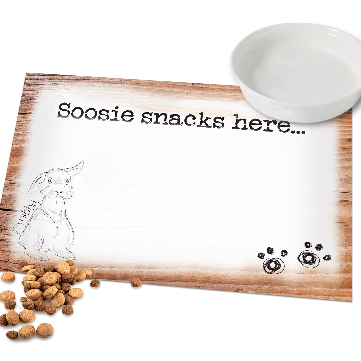 Personalised Scribble Bunny Pet Bowl Mat