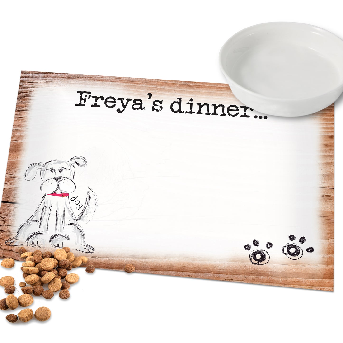 Personalised Scribble Dog Pet Bowl Mat