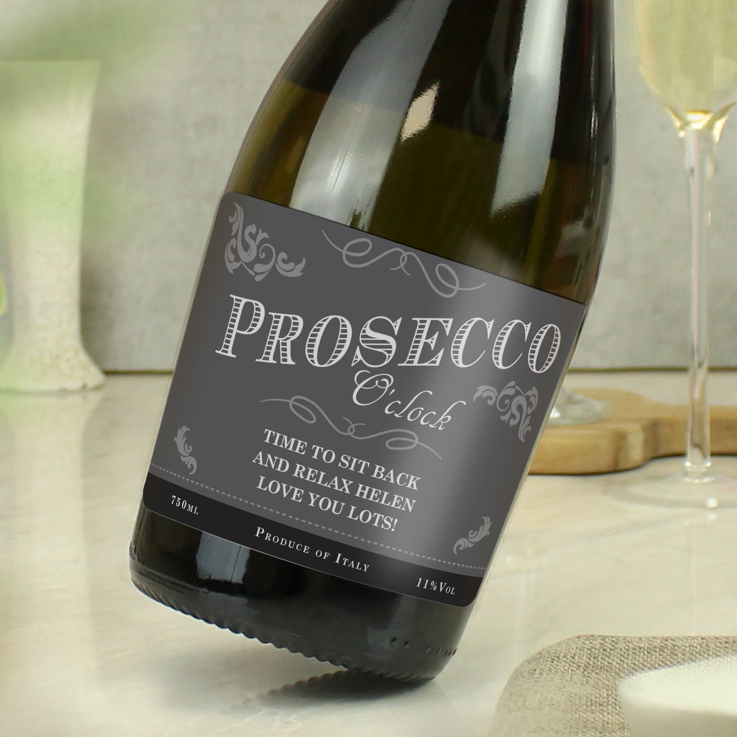 Personalised 'Prosecco O'Clock' Bottle of Prosecco