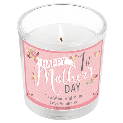 Personalised Floral Bouquet 1st Mothers Day Scented Jar Candle