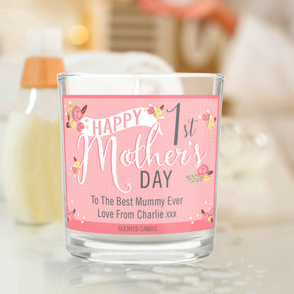 Personalised Floral Bouquet 1st Mothers Day Scented Jar Candle