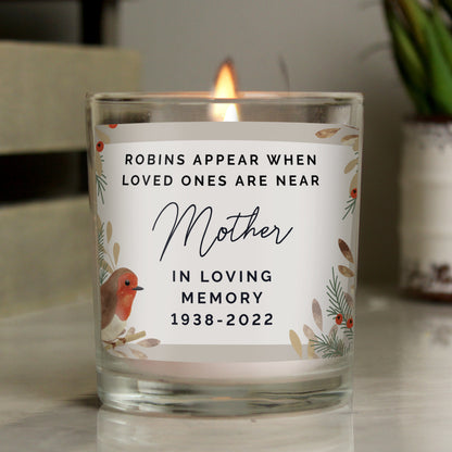 Personalised Robins Appear Memorial Scented Jar Candle