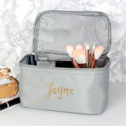 Personalised Gold Name Grey Toiletry Bag