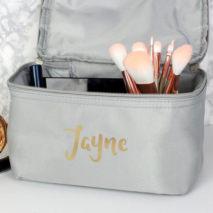 Personalised Gold Name Grey Toiletry Bag