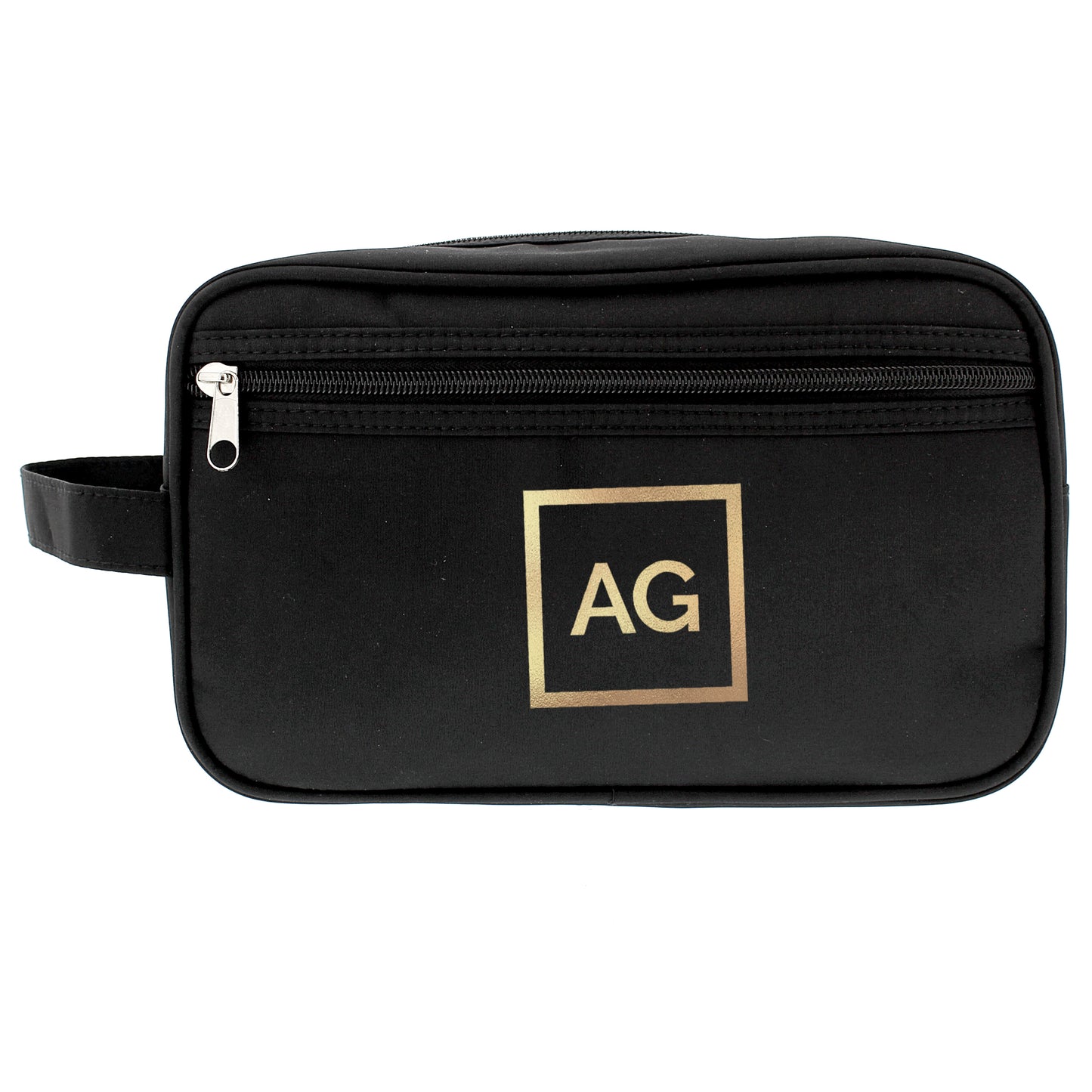 Personalised Gold Initials Black Toiletry Bag