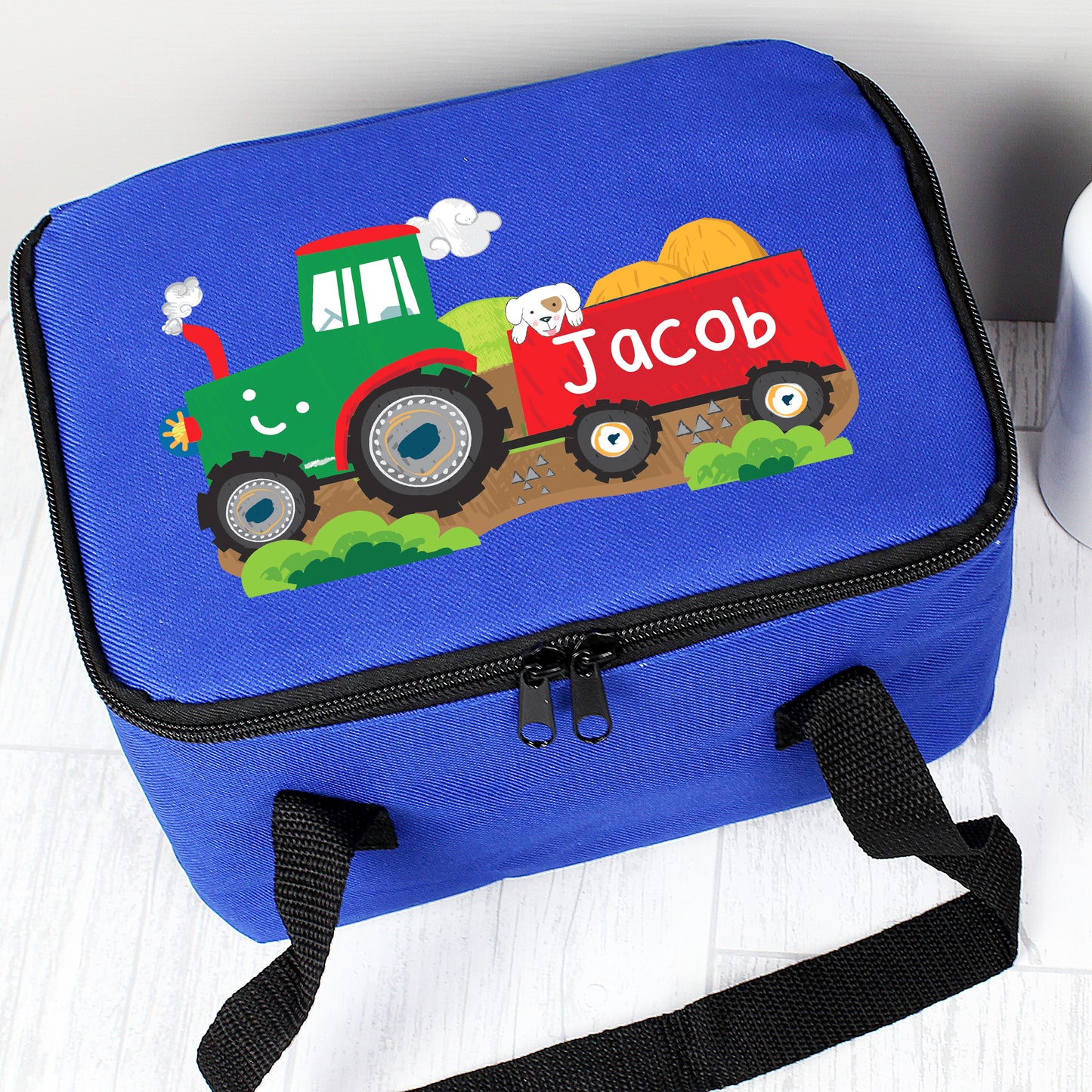 Personalised Tractor Blue Lunch Bag