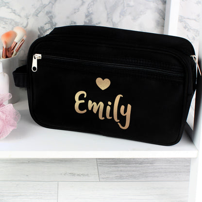 Personalised Gold Name Black Toiletry Bag