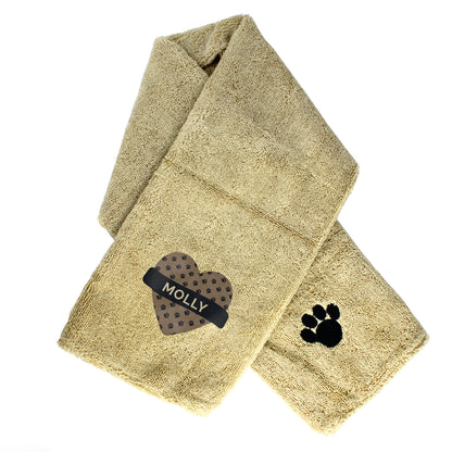 Personalised Heart Brown Microfibre Pet Towel