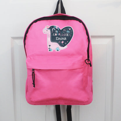 Personalised Dinosaur Pink Backpack