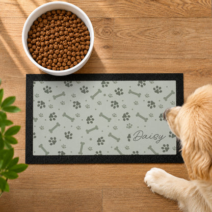 Personalised Grey Dog Icons Pet Bowl Mat