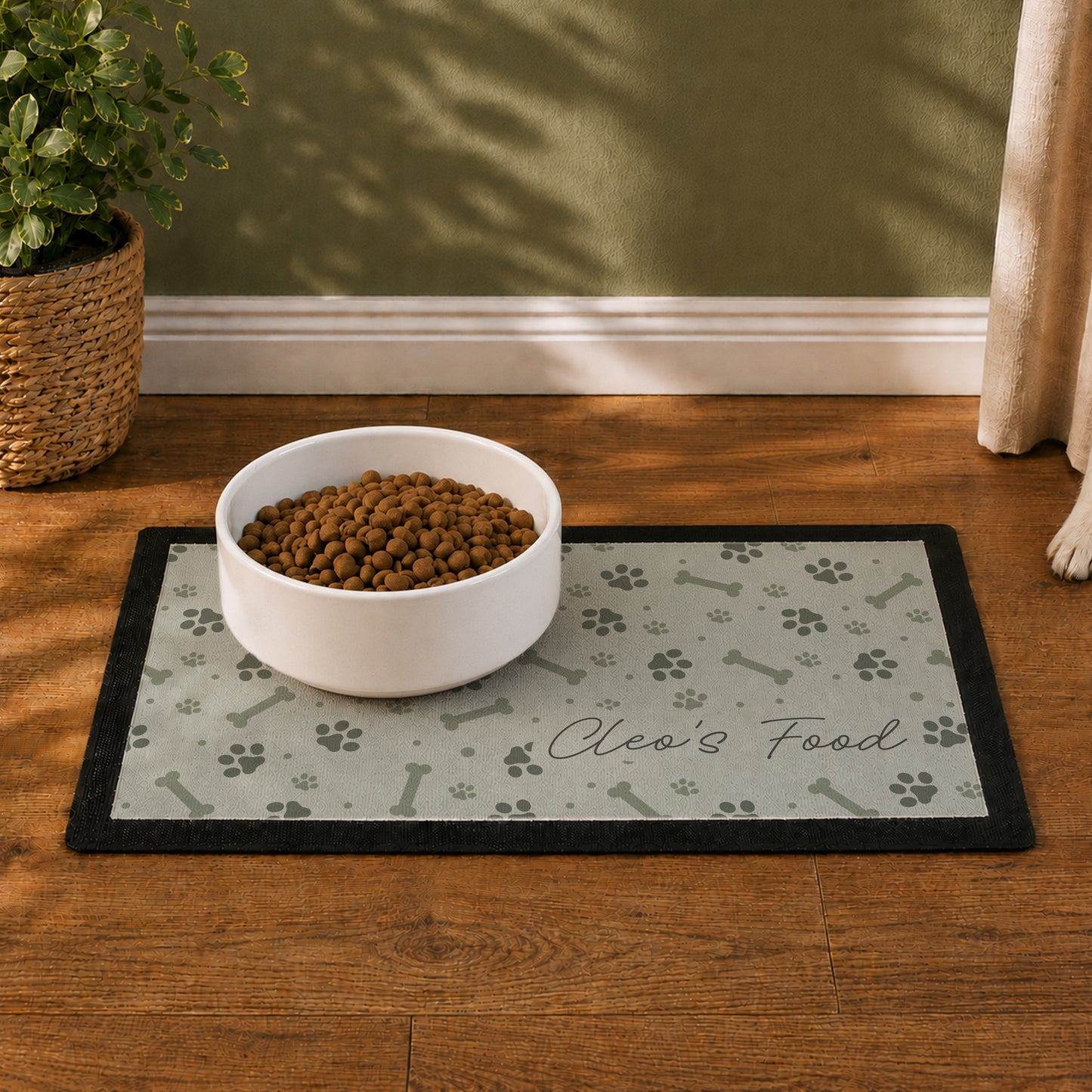 Personalised Grey Dog Icons Pet Bowl Mat