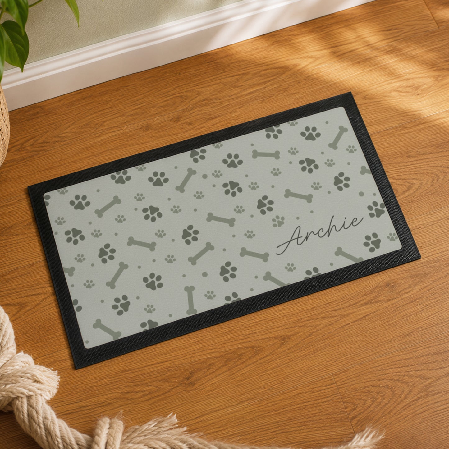 Personalised Grey Dog Icons Pet Bowl Mat