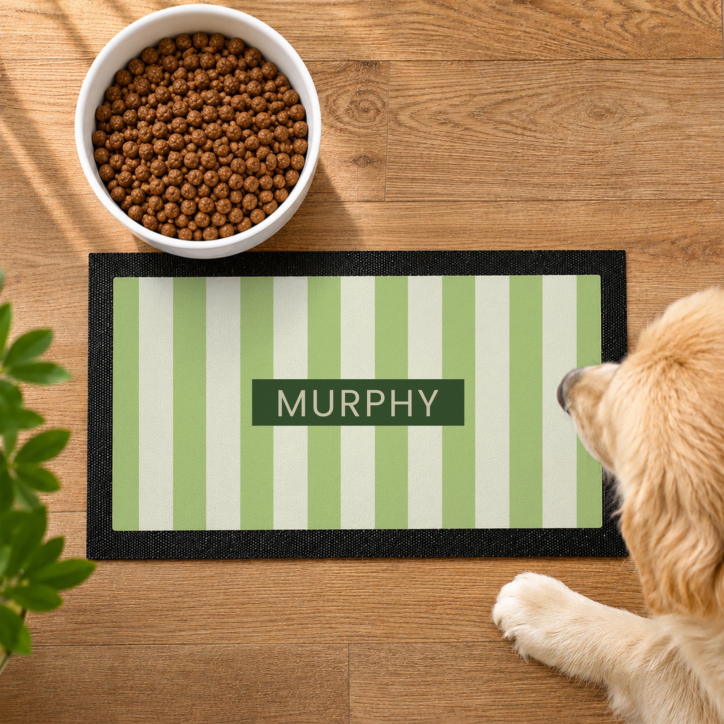 Personalised Green Stripe Pet Bowl Mat
