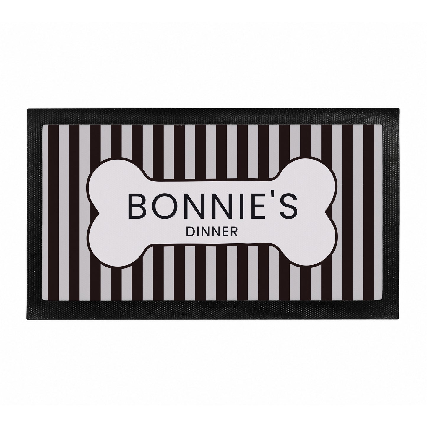 Personalised Black Stripe Pet Bowl Mat