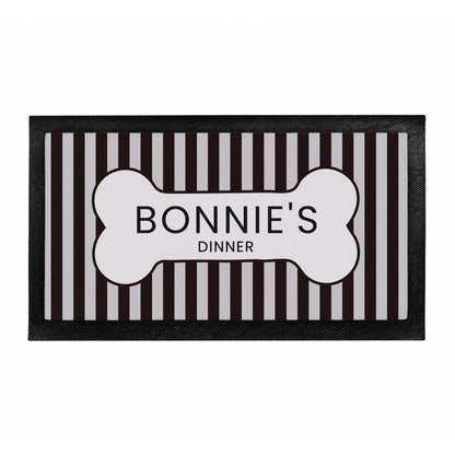Personalised Black Stripe Pet Bowl Mat