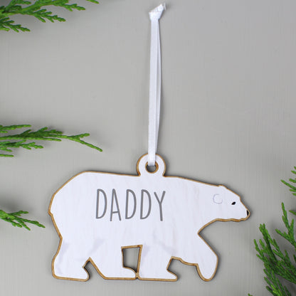 Personalised Set of Four Polar Bear Family Wooden Hanging Decorations