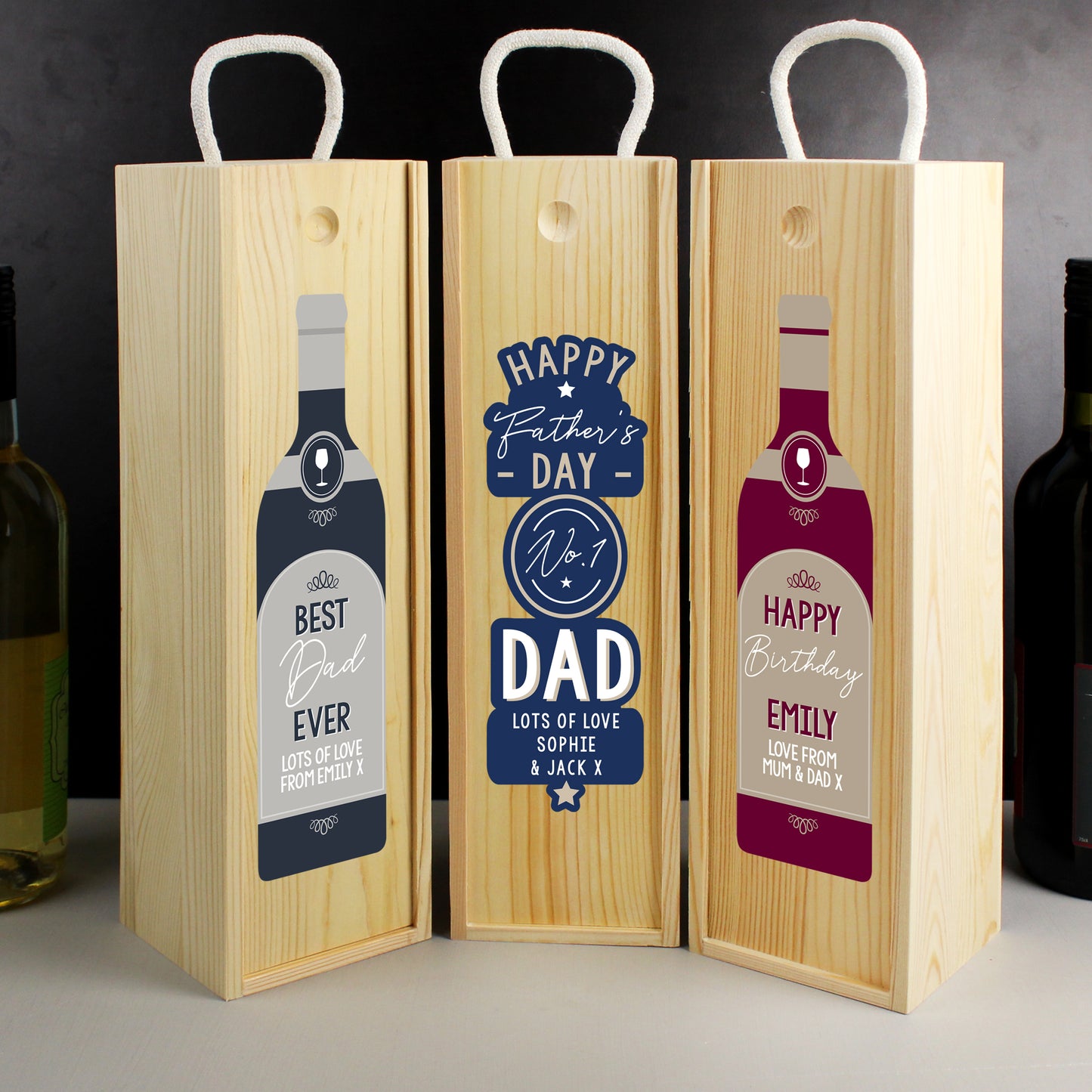 Personalised Free Text Grey Wooden Wine Bottle Box