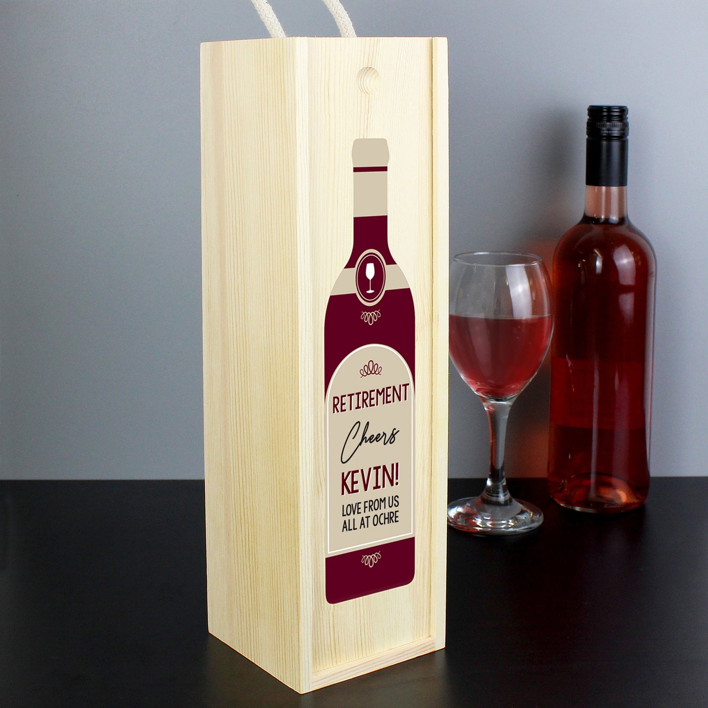 Personalised Free Text Red Wooden Wine Bottle Box