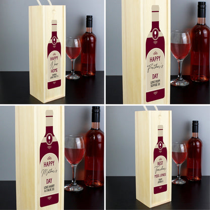 Personalised Free Text Red Wooden Wine Bottle Box