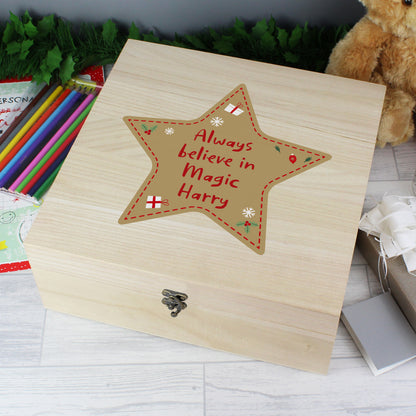 Personalised Christmas Star Large Wooden Keepsake Box
