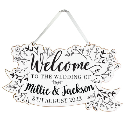 Personalised Monochrome Floral Wedding Wooden Hanging Decoration