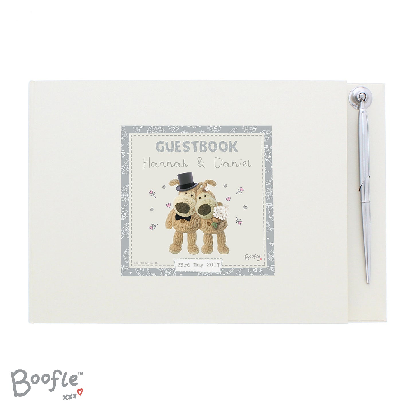 Personalised Boofle Wedding Hardback Guest Book & Pen