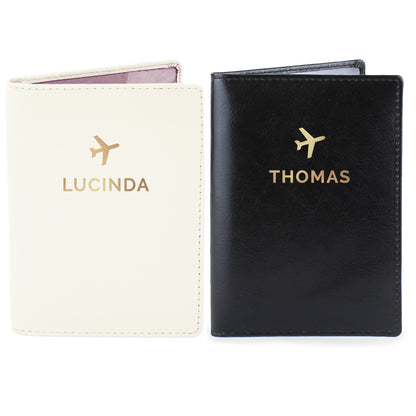 Personalised Gold Name Leather Passport Holders Set