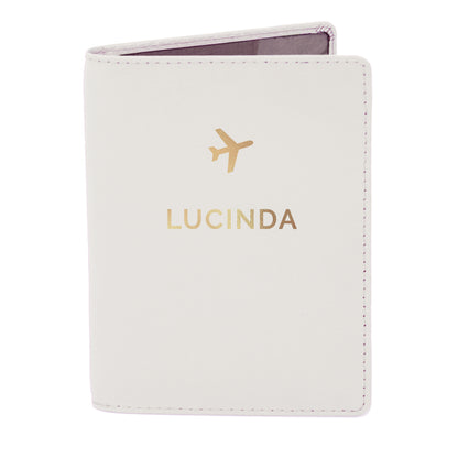 Personalised Gold Name Cream Leather Passport Holder