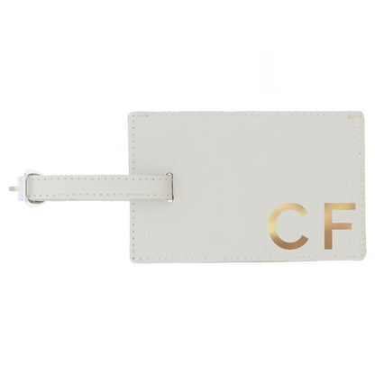Personalised Gold Initials Cream Leather Luggage Tag