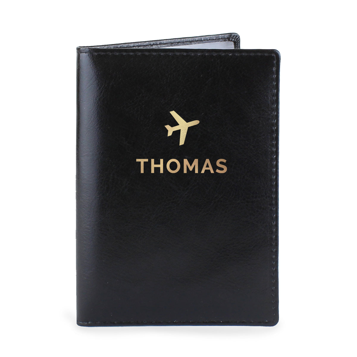 Personalised Gold Name Black Leather Passport Holder