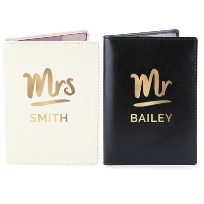 Personalised Mr & Mrs Leather Passport Holders Set