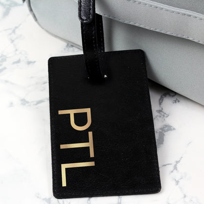 Personalised Gold Initials Black Luggage Tag