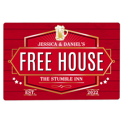 Personalised Free House Red Metal Sign