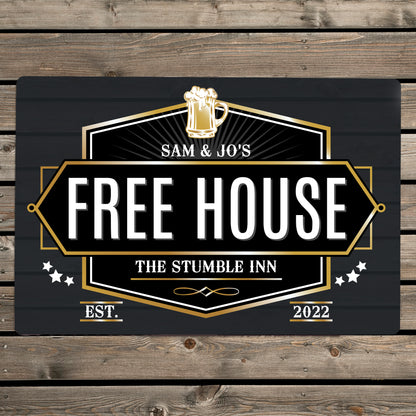 Personalised Free House Black Metal Sign