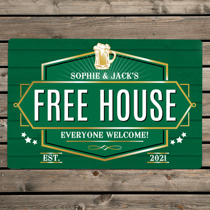 Personalised Free House Green Metal Sign