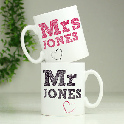 Personalised Mr & Mrs Sketch Mug Set