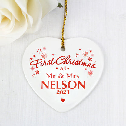 Personalised 'Our First Christmas' Ceramic Heart Decoration