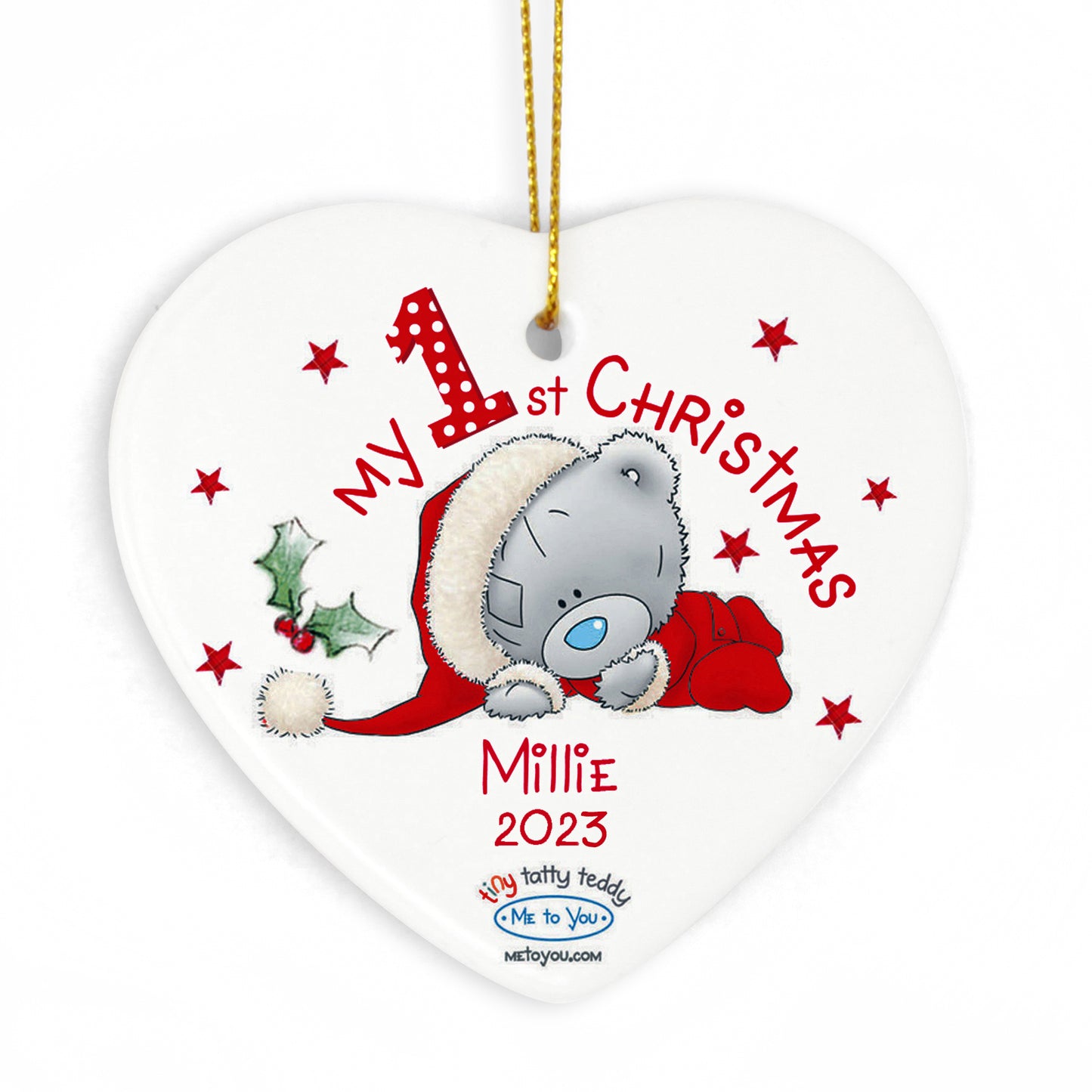 Personalised Me to You My 1st Christmas Ceramic Heart Decoration